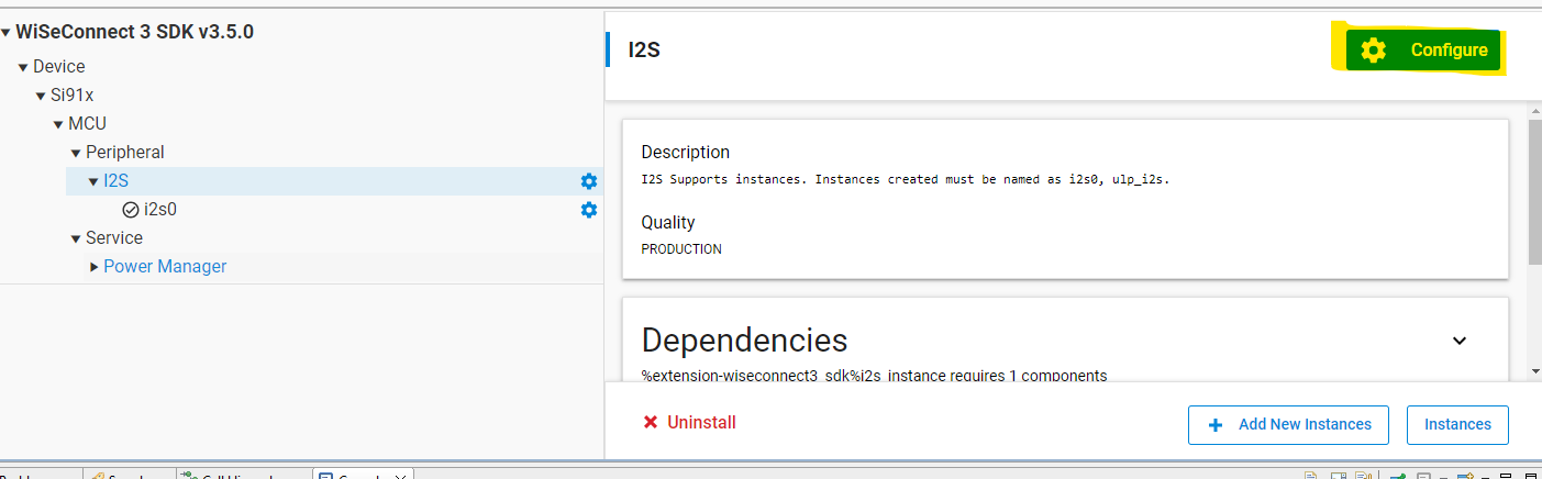 I2S Peripheral Configuration Example