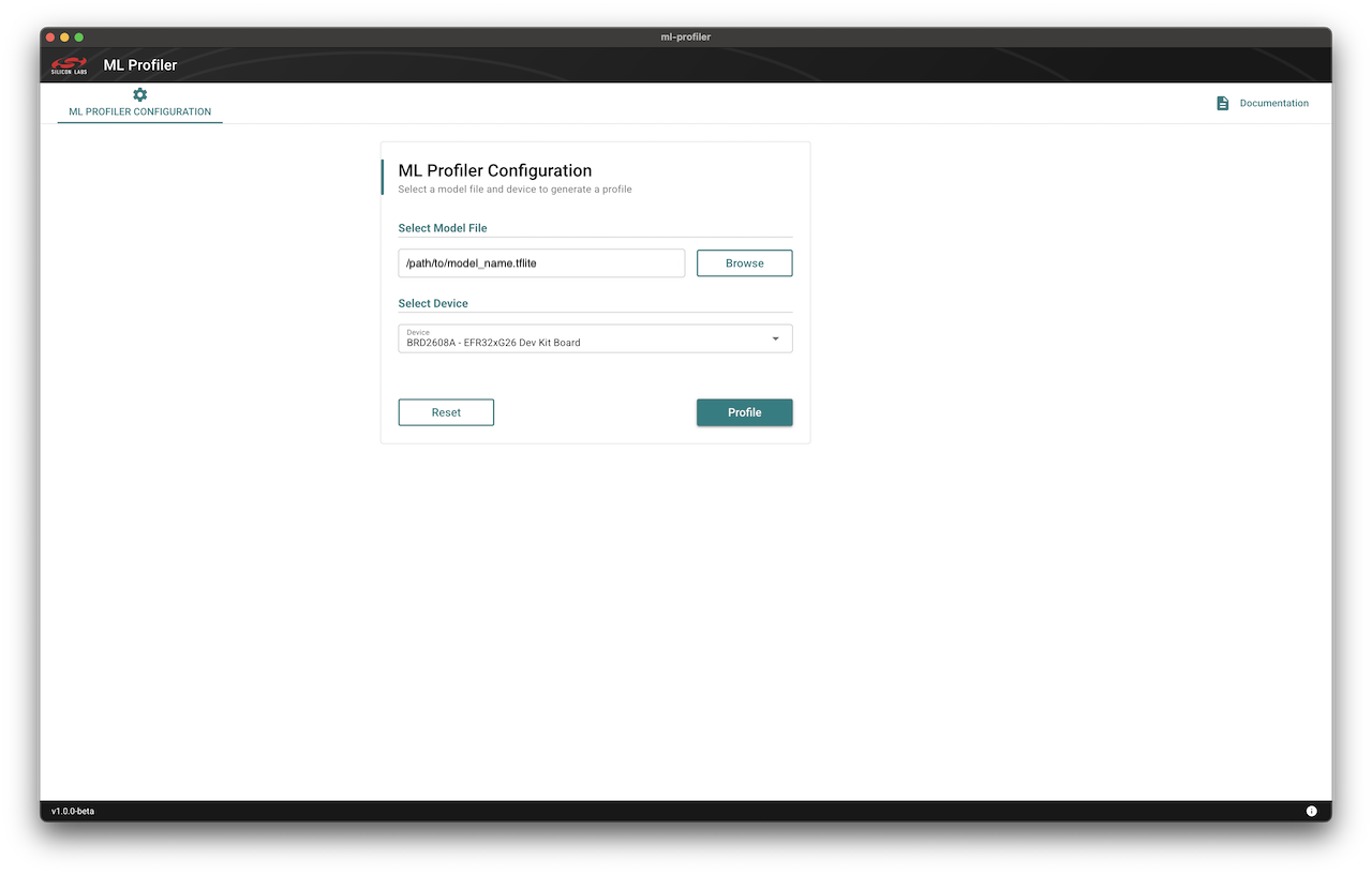 ML Profiler GUI Landing Page
