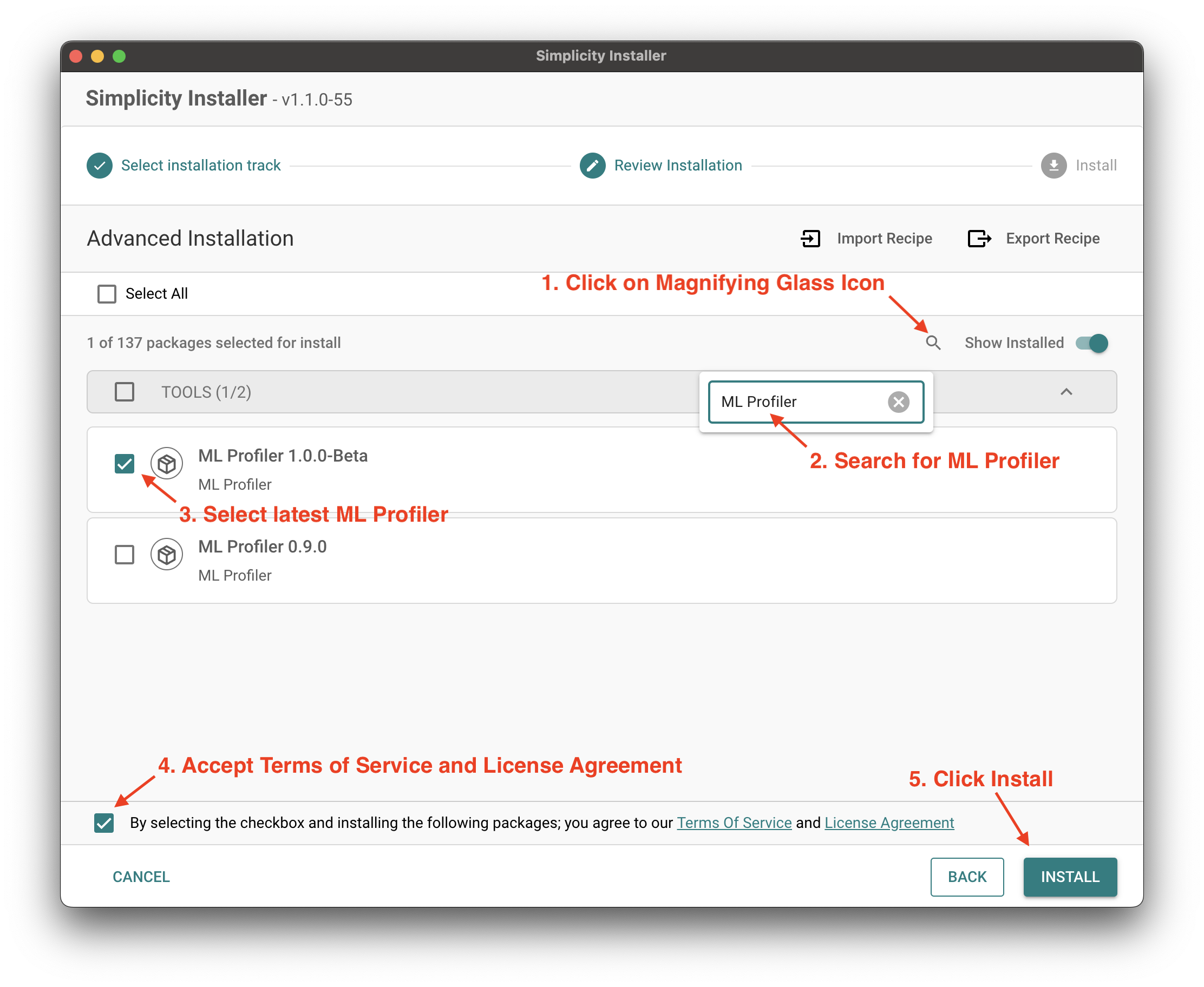 Search and Install ML Profiler