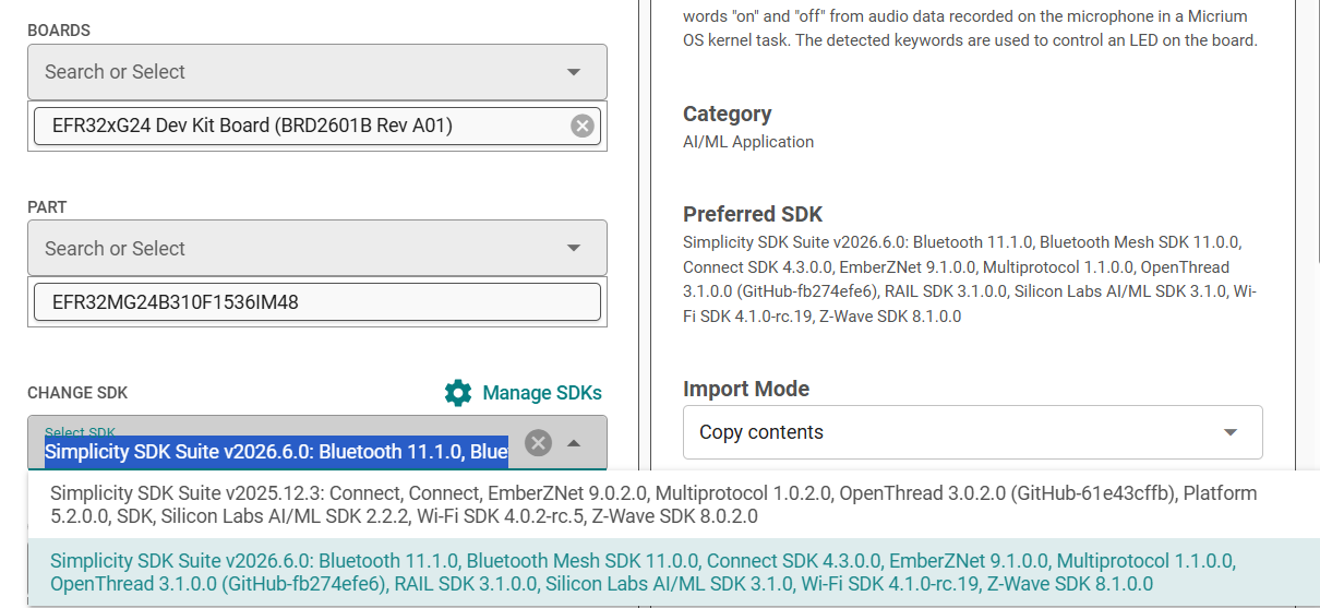 Select the target SDK for upgrade