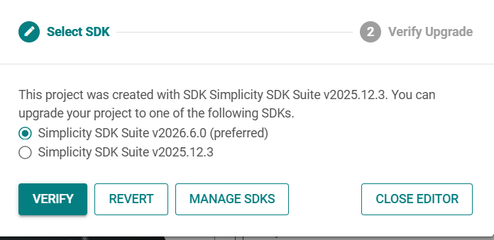 Select SDK for upgrade