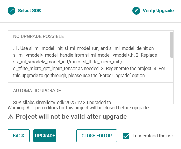 Confirm upgrade and accept the risk