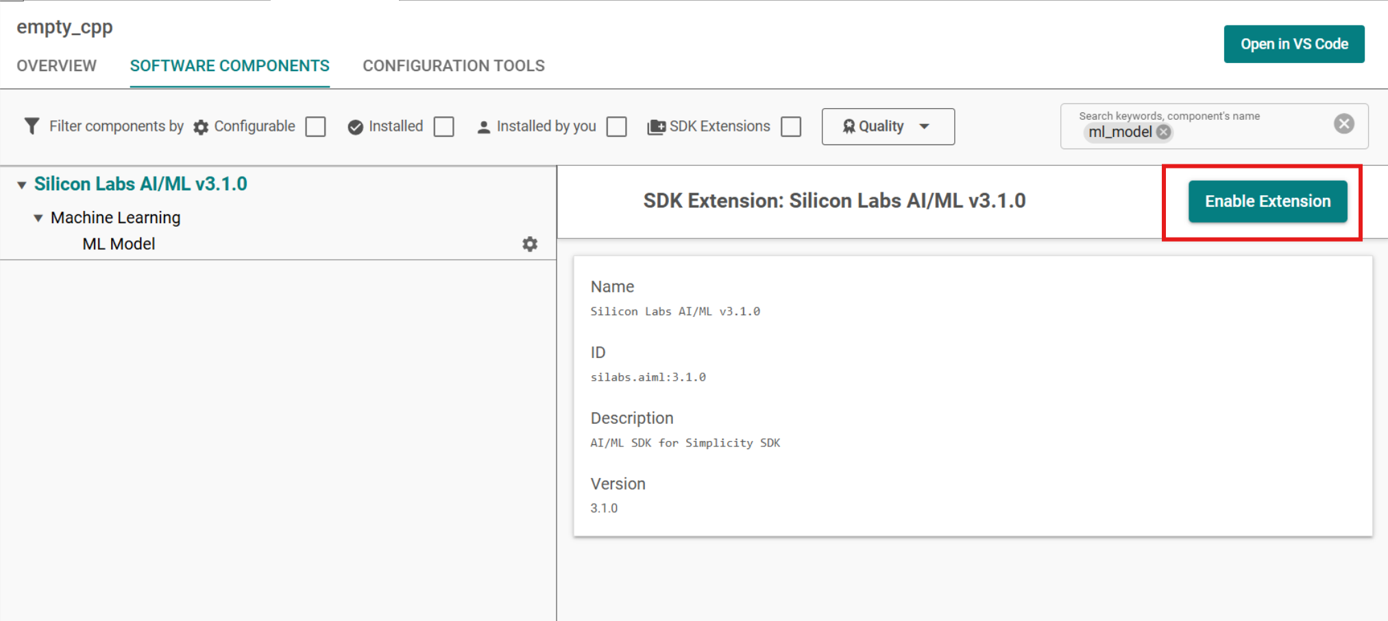 Enable AI/ML SDK extension