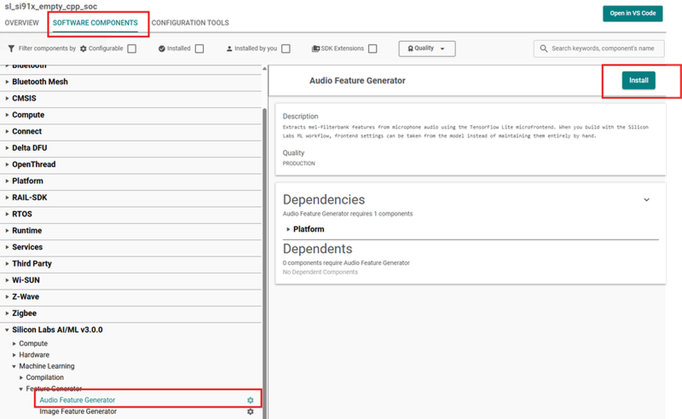Install the Audio Feature Generator component