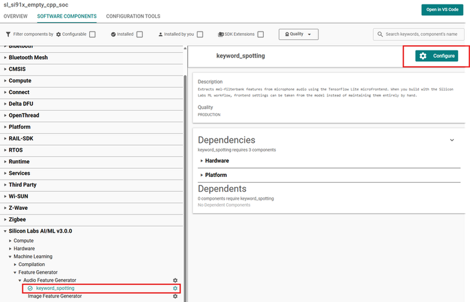 Open the installed Audio Feature Generator instance configuration
