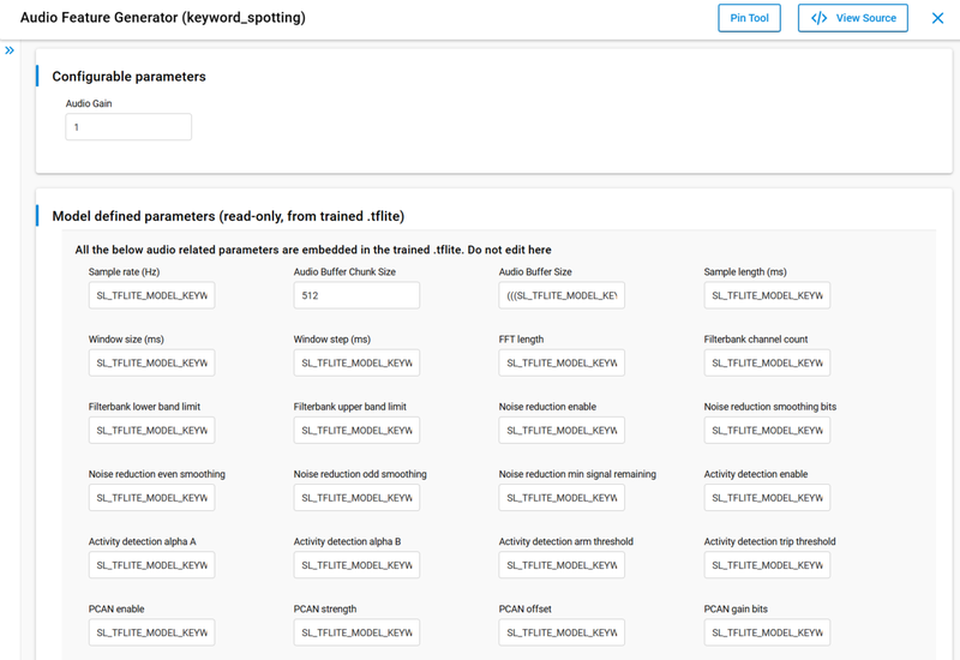 Audio Feature Generator configuration for keyword_spotting