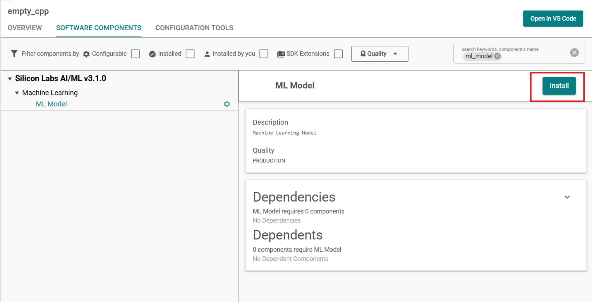 Install ML Model component