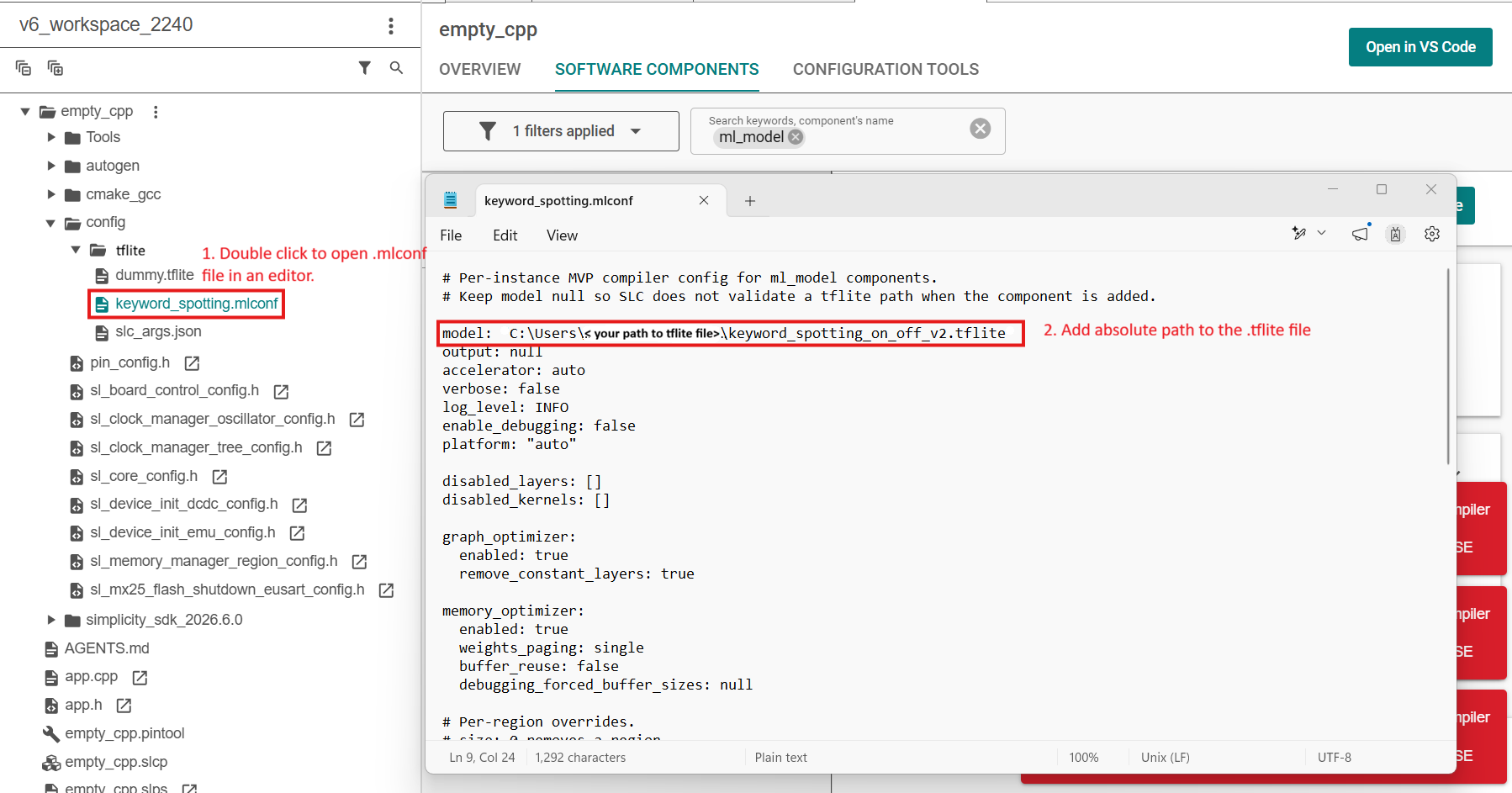 Configure mlconf file with tflite model path