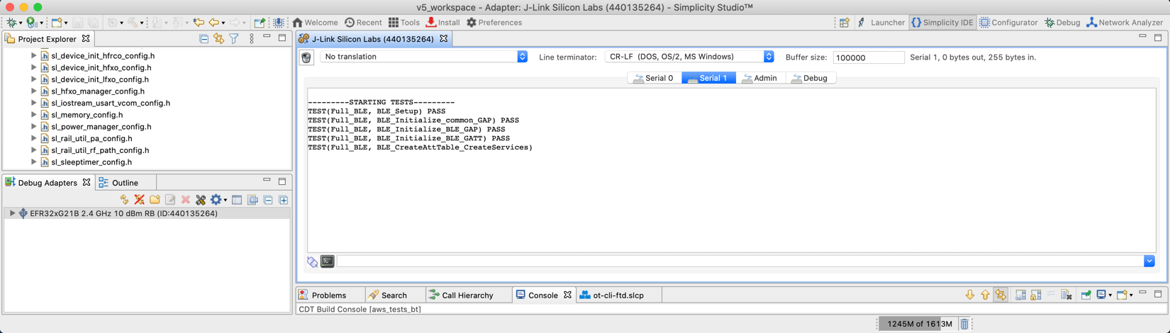 Bluetooth Tests Embedded Application - Test Output