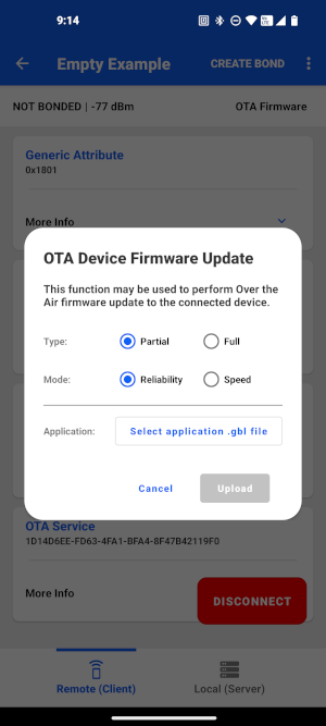 OTA setup view