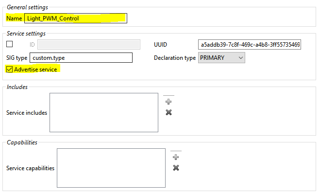 Light_PWM_Control service settings