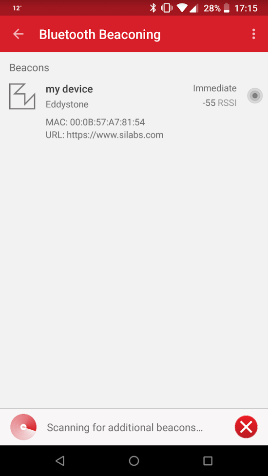 Eddystone beacon in BlueGecko app