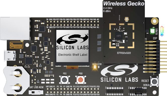 The WSTK’s LCD screen indicates that the board is now configured to be an ESL tag