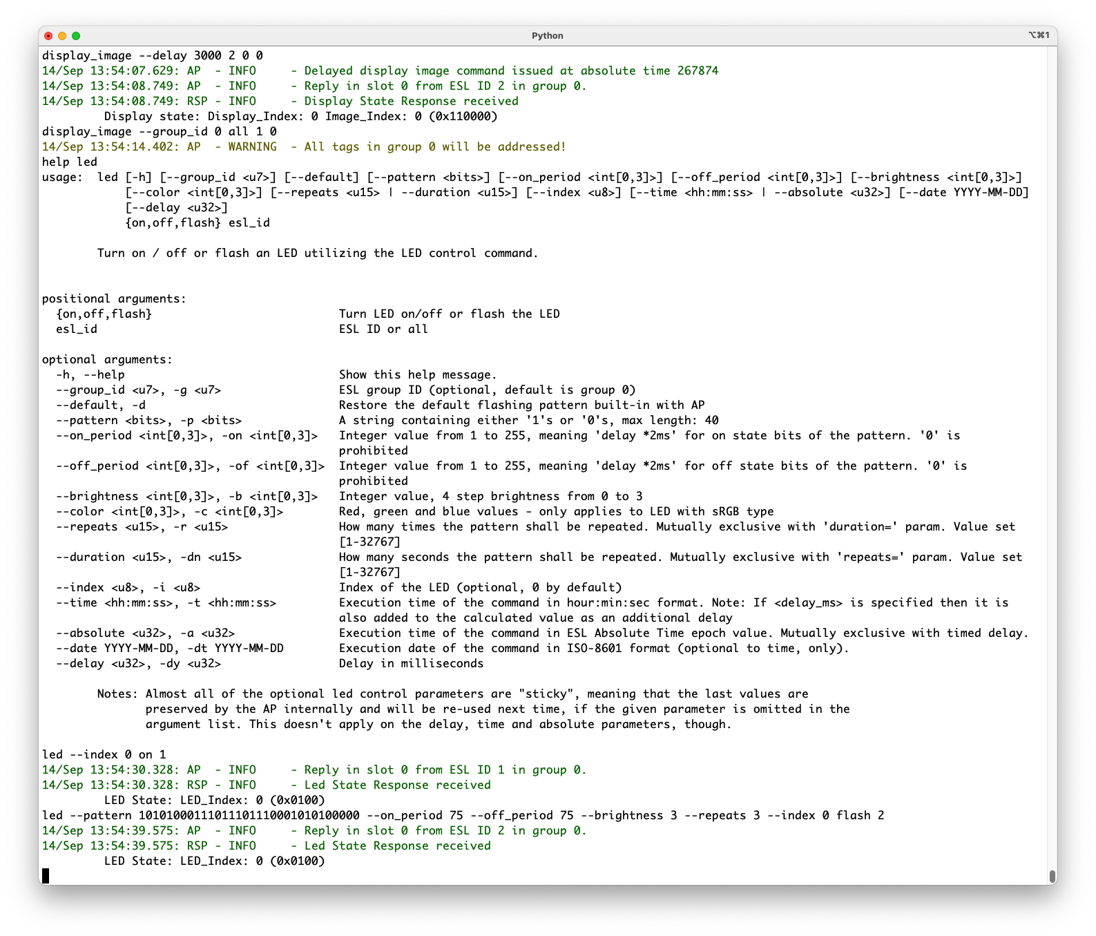 An ESL tag can have multiple LEDs, and the LEDs support multiple configurations, flashing patterns, etc.