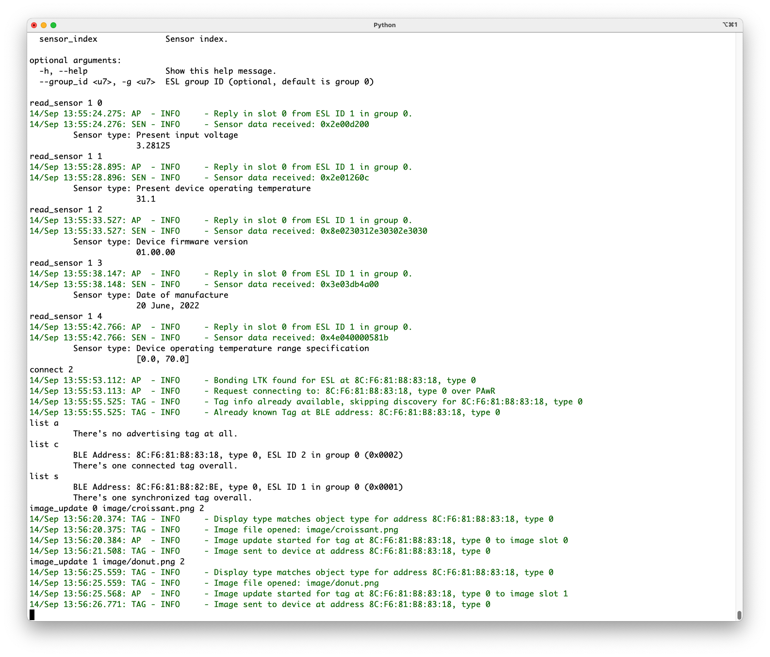 Creating a connection to an ESL tag in Synchronized state will switch the tag into Updating state