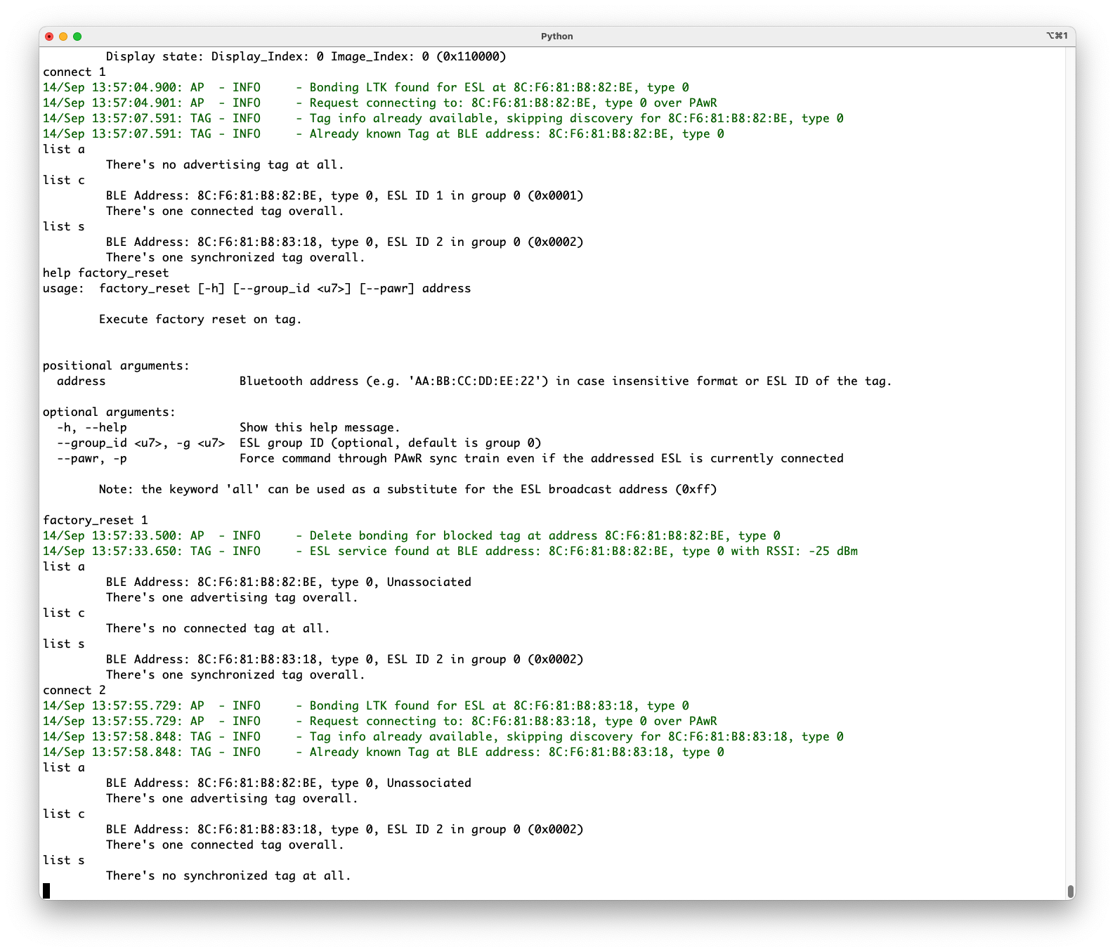 To unassociate a tag from the ESL network, the tag has to be either in Synchronized state, or in Updating state.