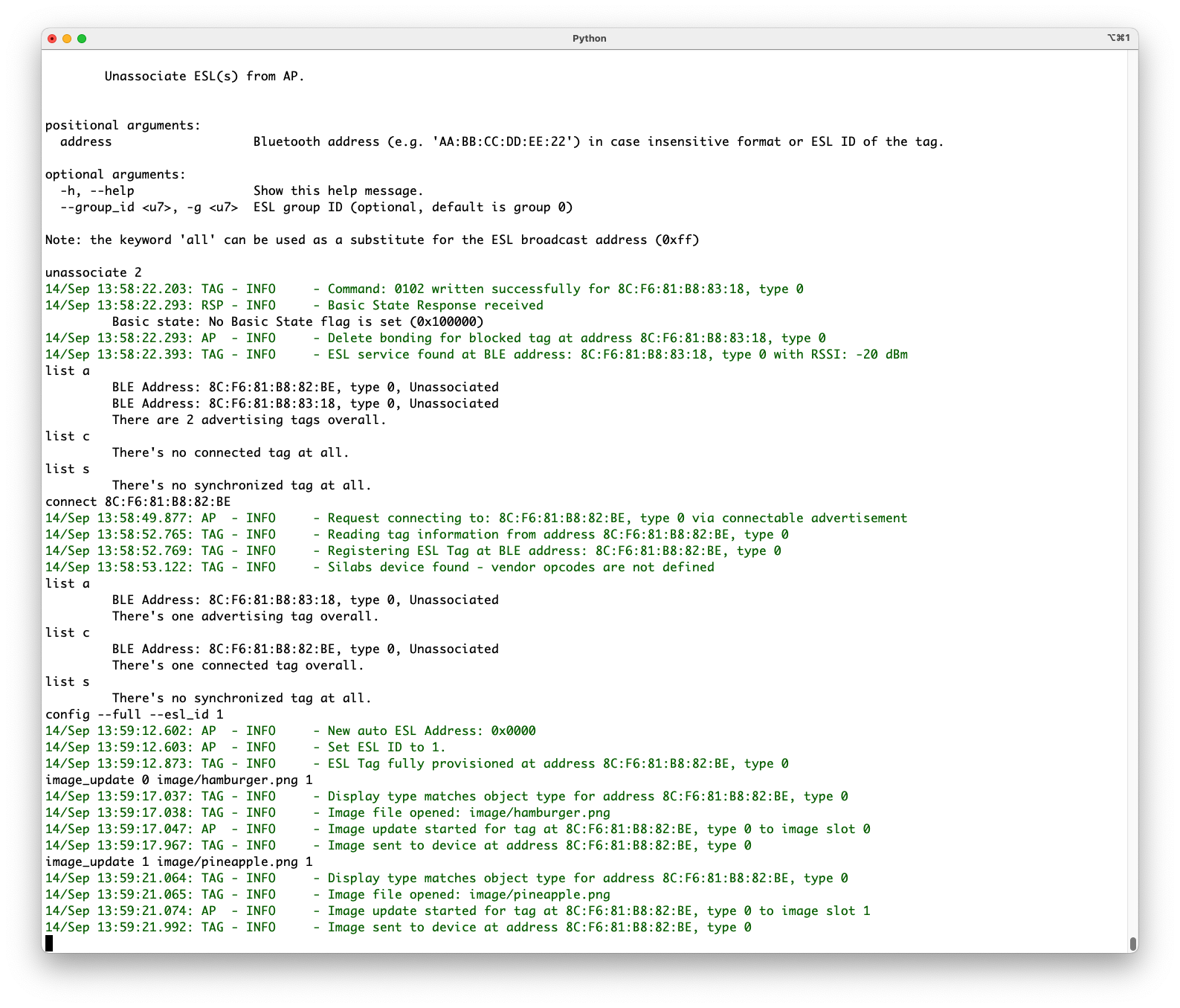After creating the connection, the tag is still considered as Unassociated, and it requires writing the configuration. Once configuration is written, images can be uploaded to the tag.