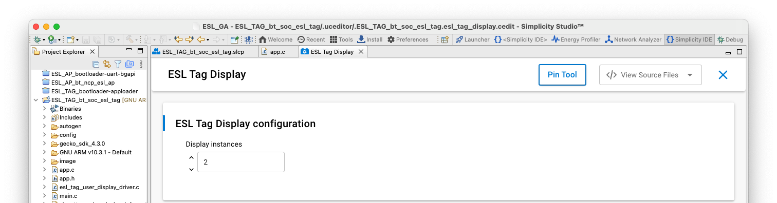 The number of display instances can be increased for the second display in Bluetooth > Application > GATT Services > ESL Tag Display software component. This is optional, if the display on WSTK is removed (ESL Tag WSTK LCD driver) or replaced with another one.