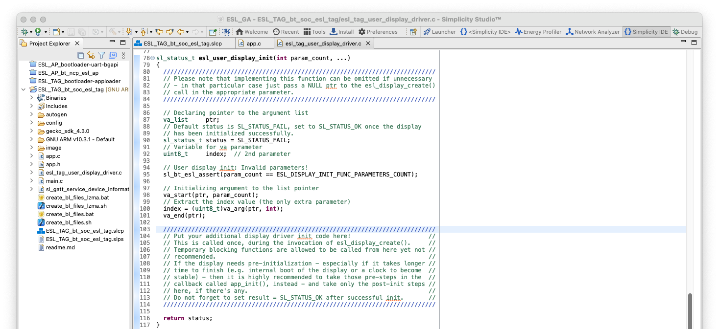 Template for the display initialization function