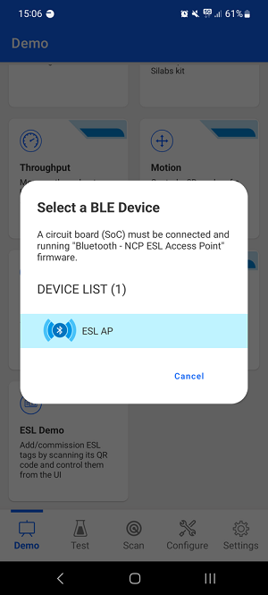 ESL access point visible in Simplicity Connect mobile application