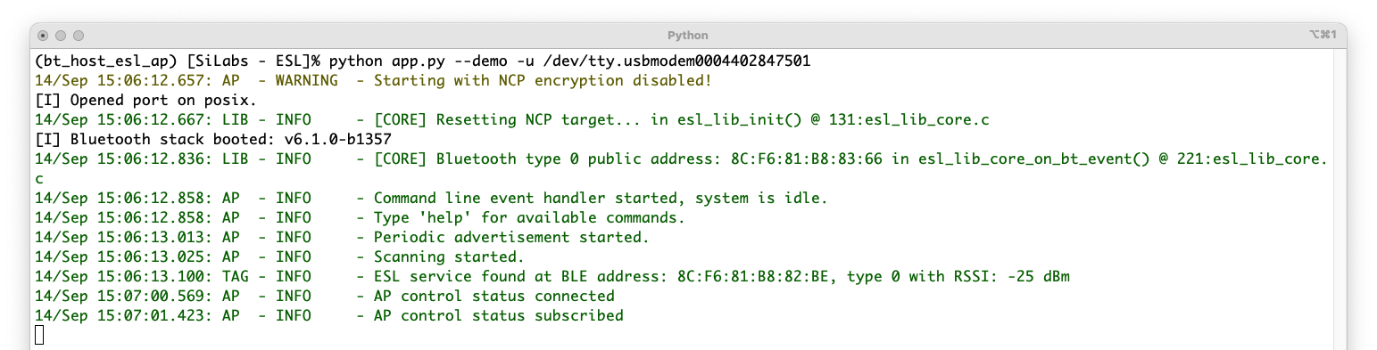 Simplicity Connect mobile application connected to the ESL access point