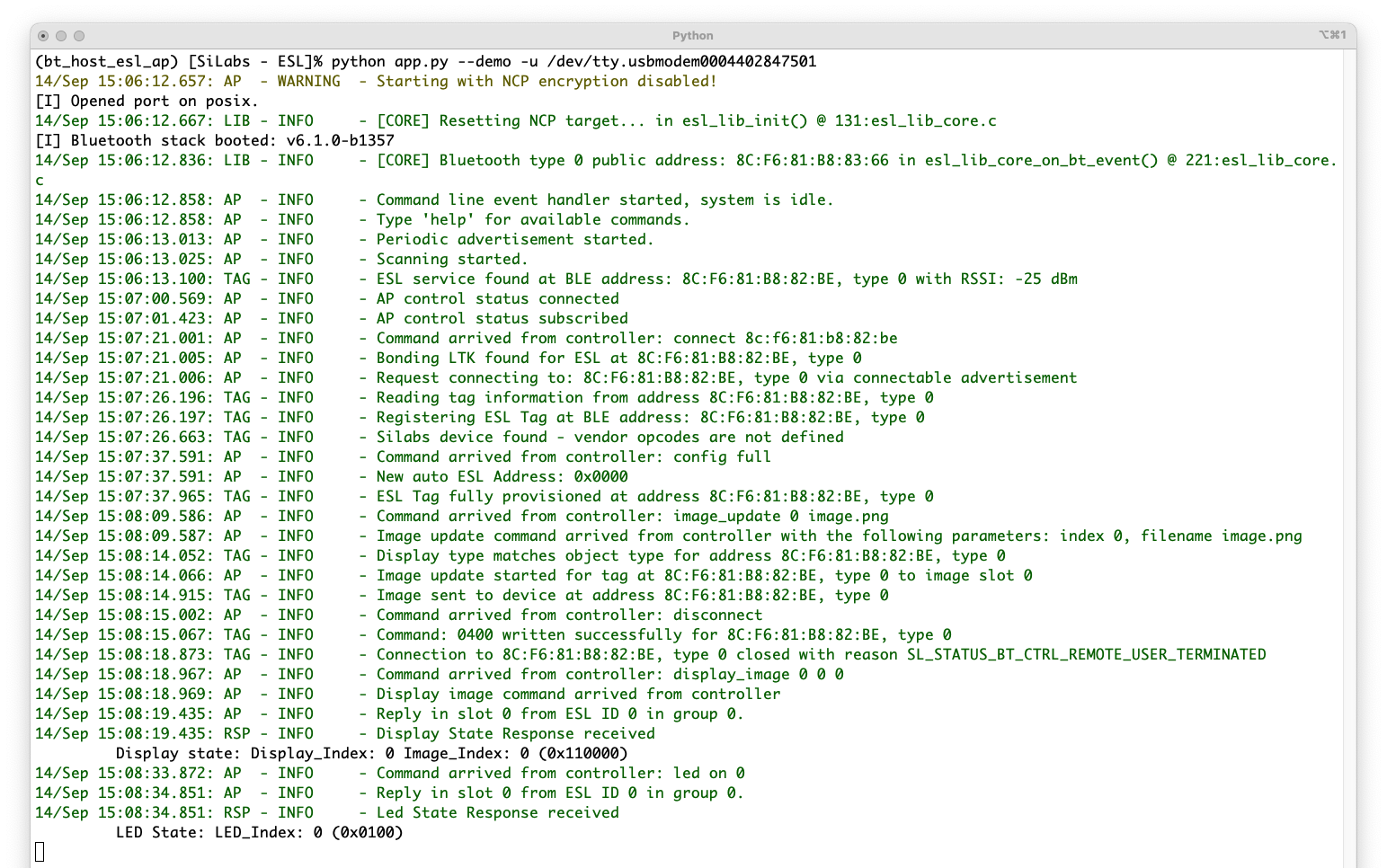 LED state change when controlled via Simplicity Connect mobile application