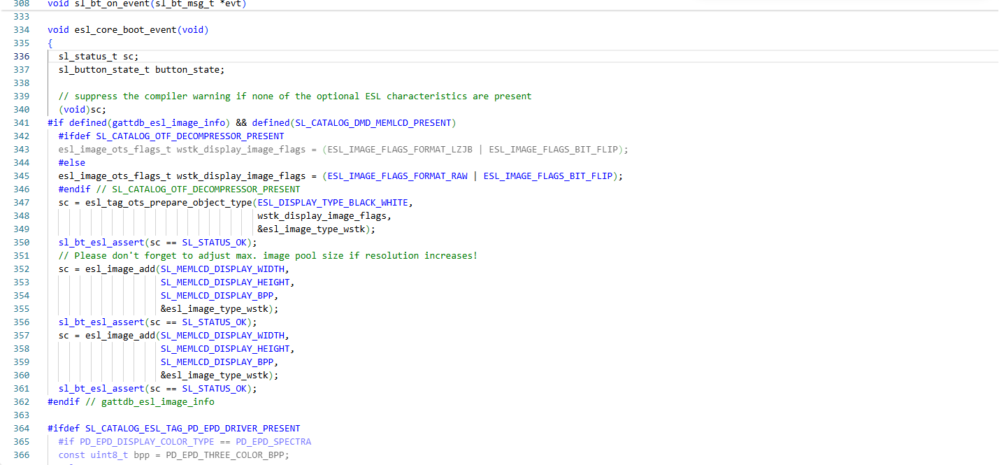For each image, storage configured through Bluetooth > Application > GATT Services > ESL Tag RAM Image must be added to an image registry with function esl_image_add(). The third image is added on lines 334 - 337.