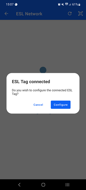 ESL tag connected, ready to be configured