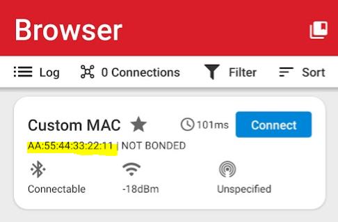 Figure 4. Modified BT address (Simplicity Commander method)