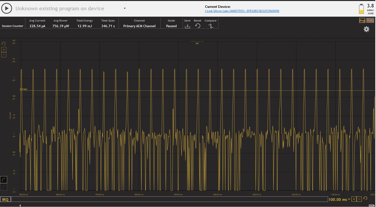 Current Consumption Using Default Connection Parameters with an iPhone