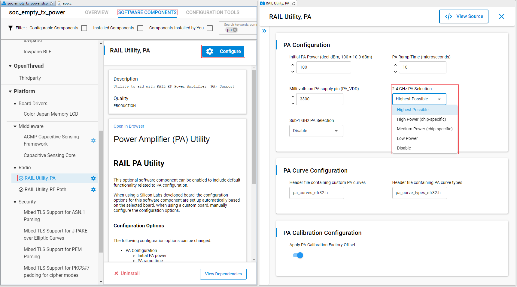 PA mode configuration