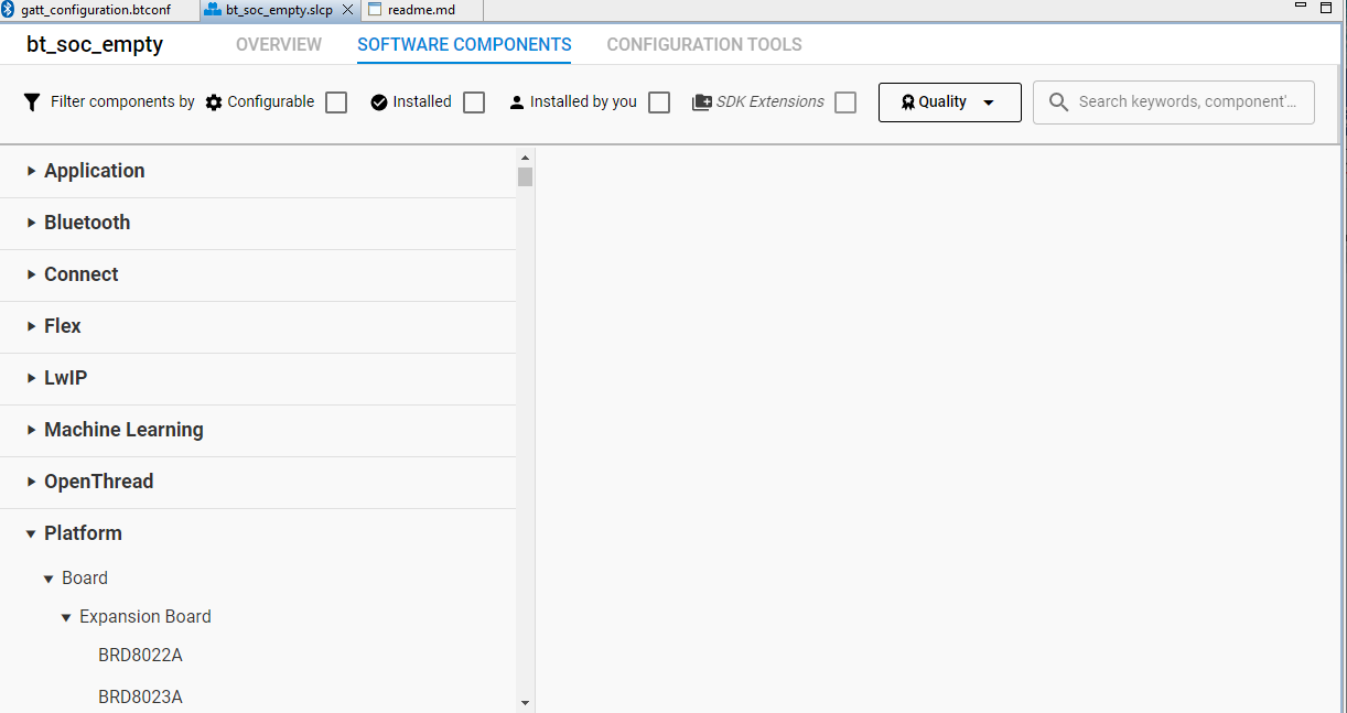 Software components tab