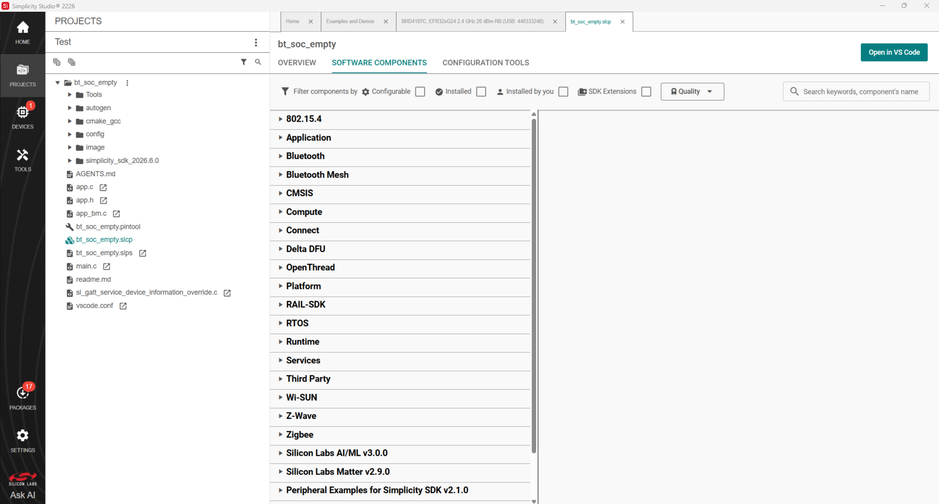 Software components tab