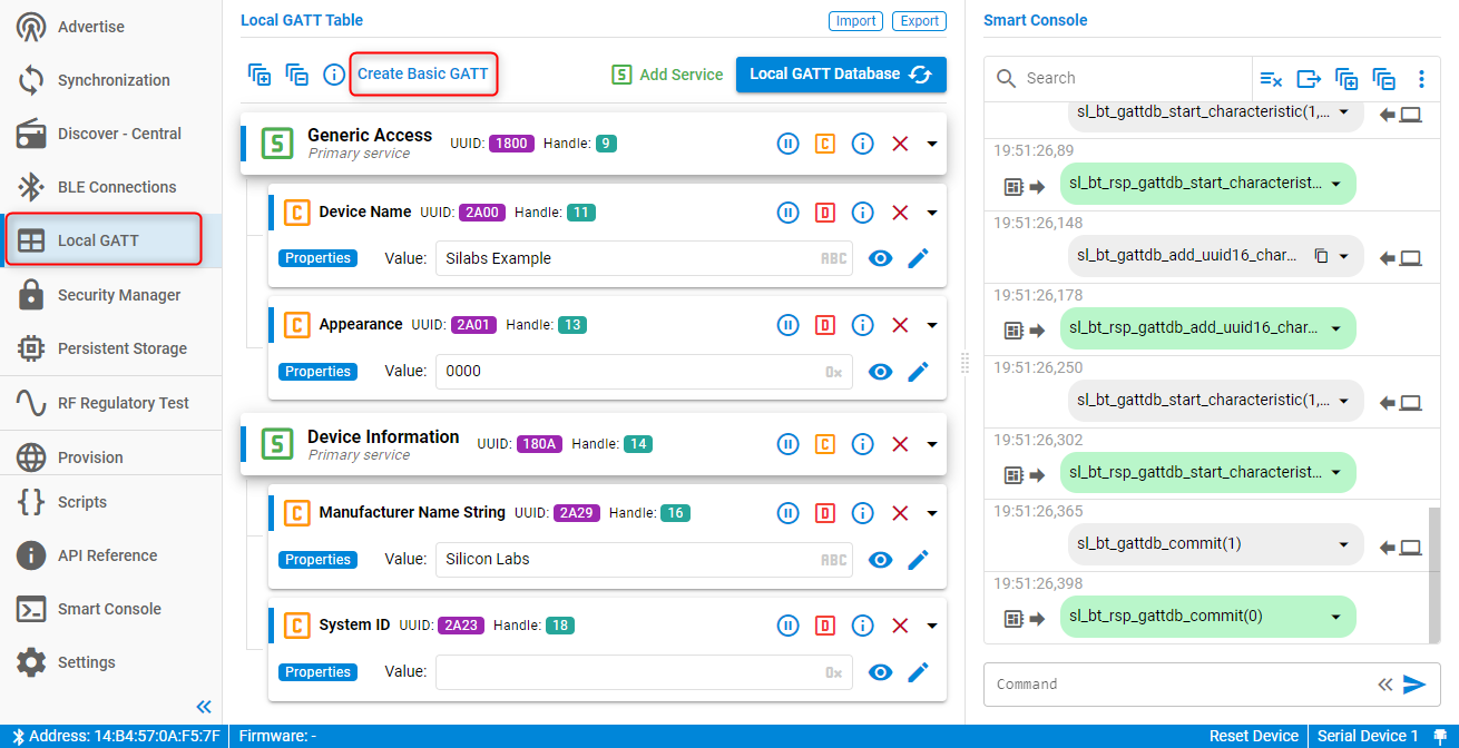 Create a basic GATT database