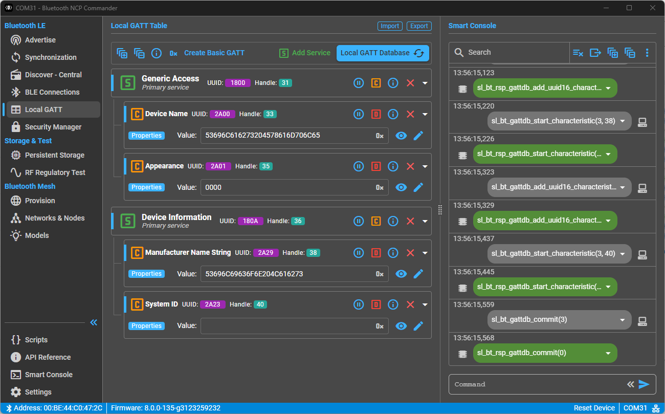 Create a basic GATT database