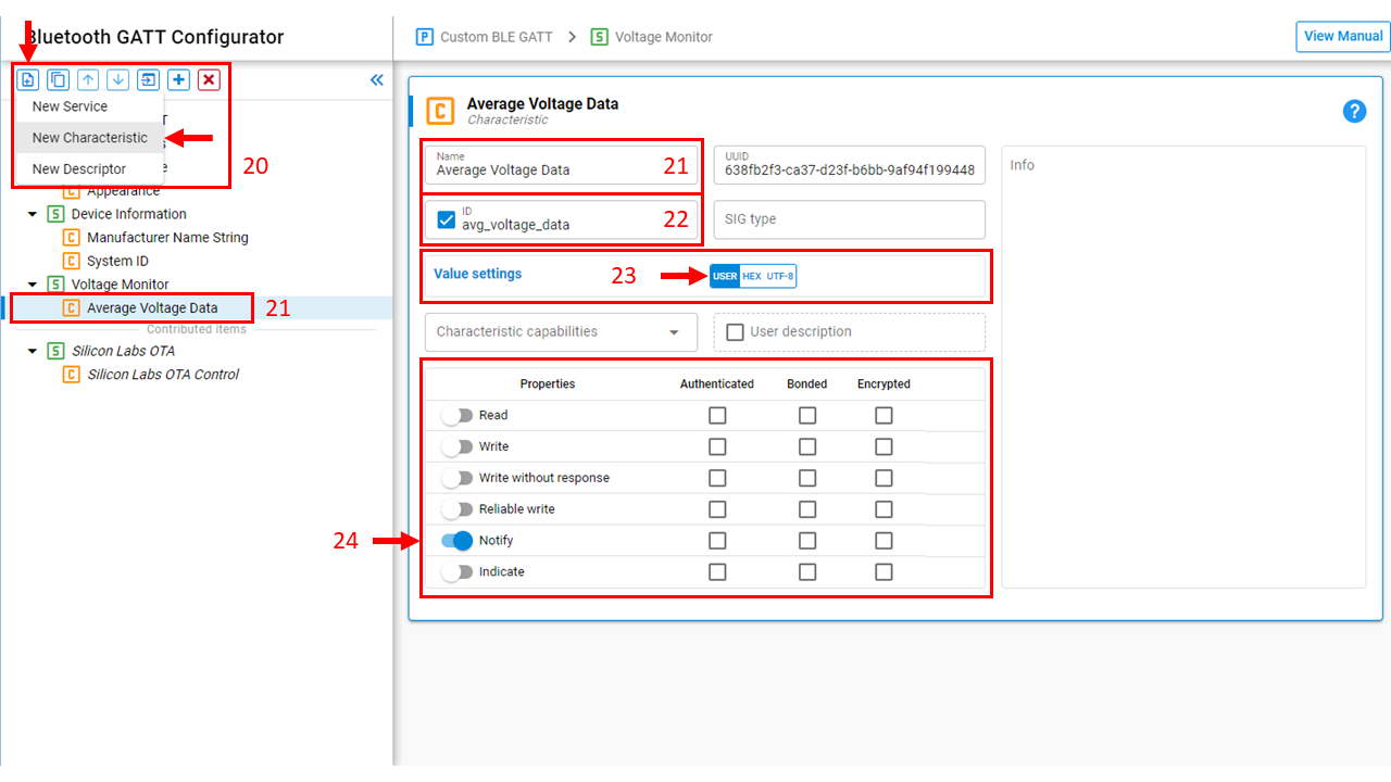 GATT Configurator Add Custom Charcteristic