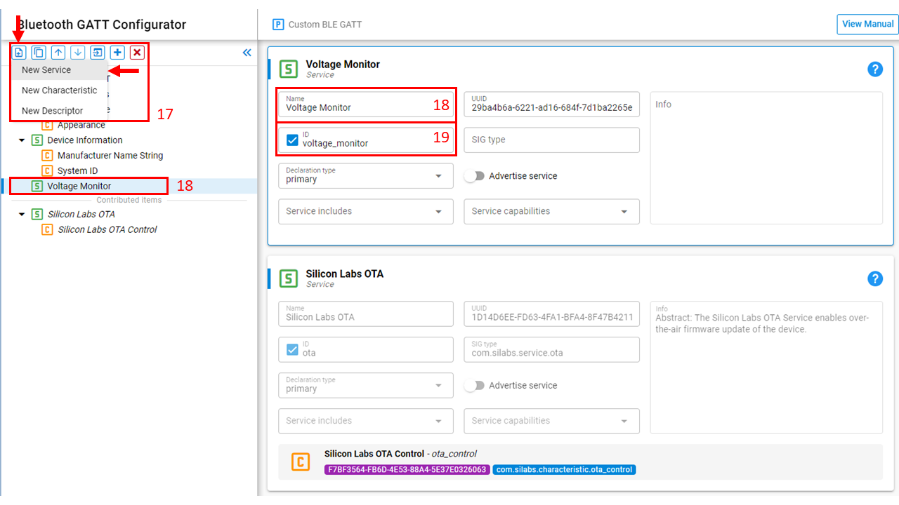 GATT Configurator Add Custom Service