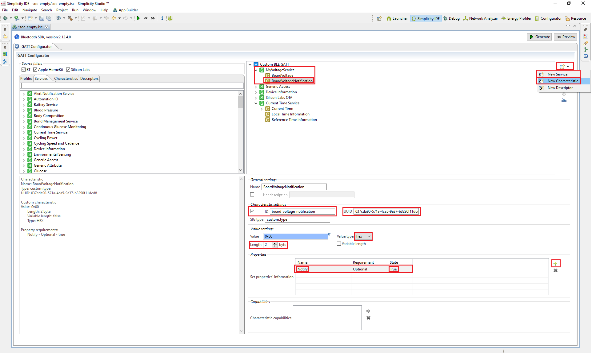 Adding a Custom Service in GATT Configurator