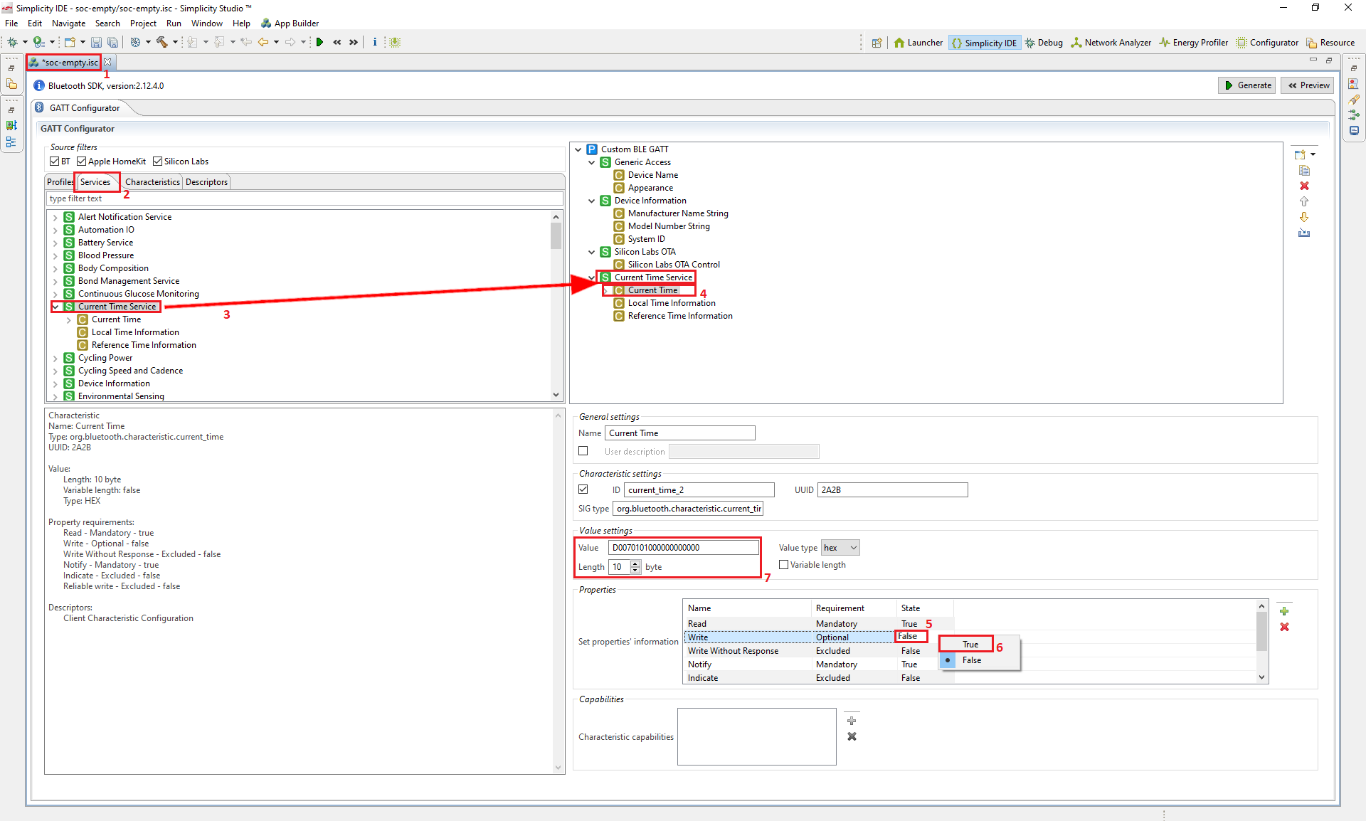 Adding predefined service in GATT configurator