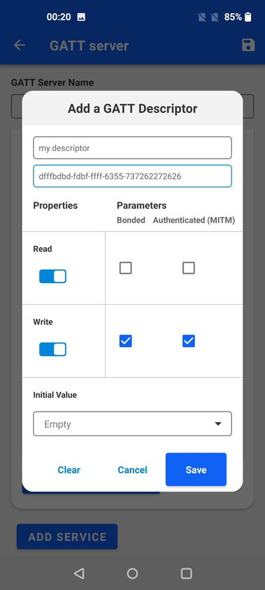 GATT Configurator adding descriptors