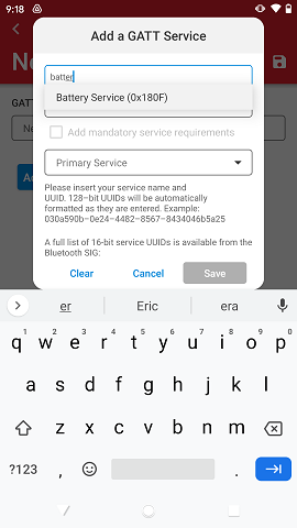 GATT Configurator adding service auto-complete