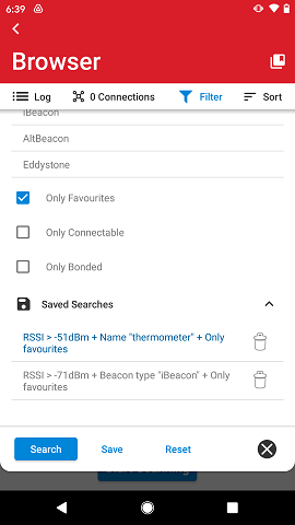 Browser Filter Saved Searches