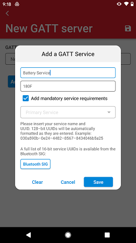 GATT Configurator adding a standard service