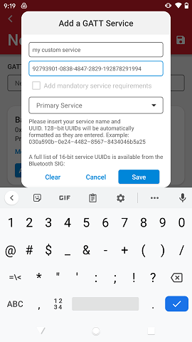 GATT Configurator adding a custom service
