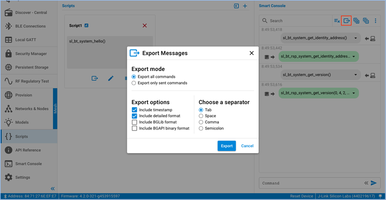 Commander export messages