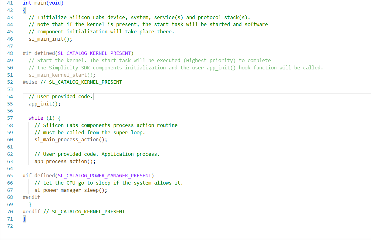 code snippet of main function