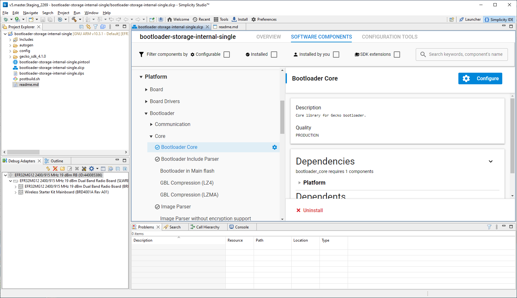 Software Components tab