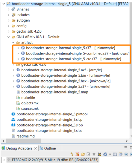 Bootloader binaries files in the artifact folder