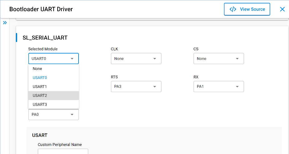 Example of USART Configuration for UART Driver