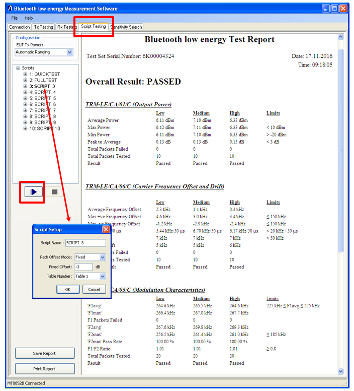 Launching a Suite of Tests / Test Results